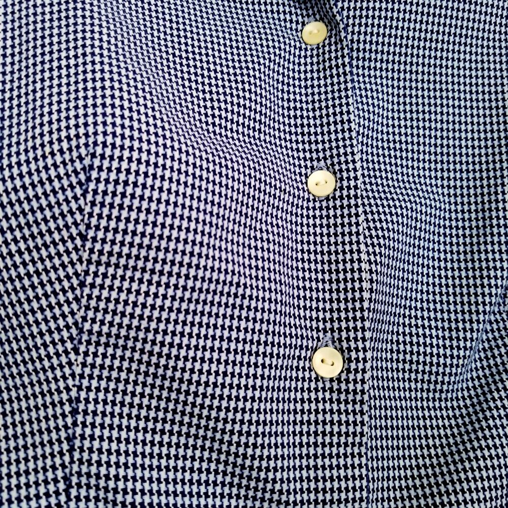Womens GAP Long-Sleeve Fitted Shirt Sz M 100% Cotton Dark Navy Blu Houndstooth - Picture 13 of 15